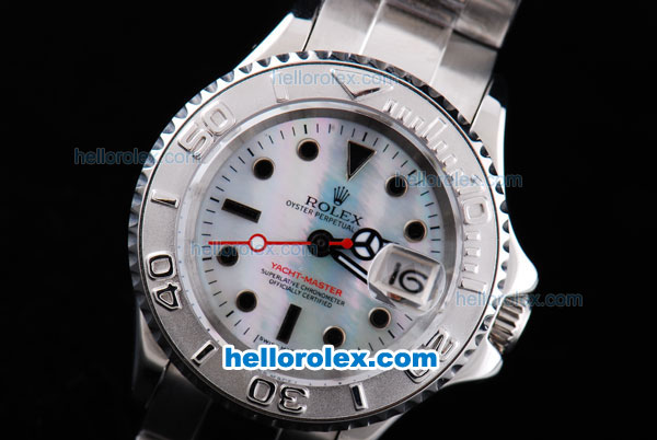 Rolex Yacht-Master Oyster Perpetual Chronometer Automatic with White Bezel,White MOP Dial and Black Round Bearl Marking-Small Calendar and Lady Size - Click Image to Close